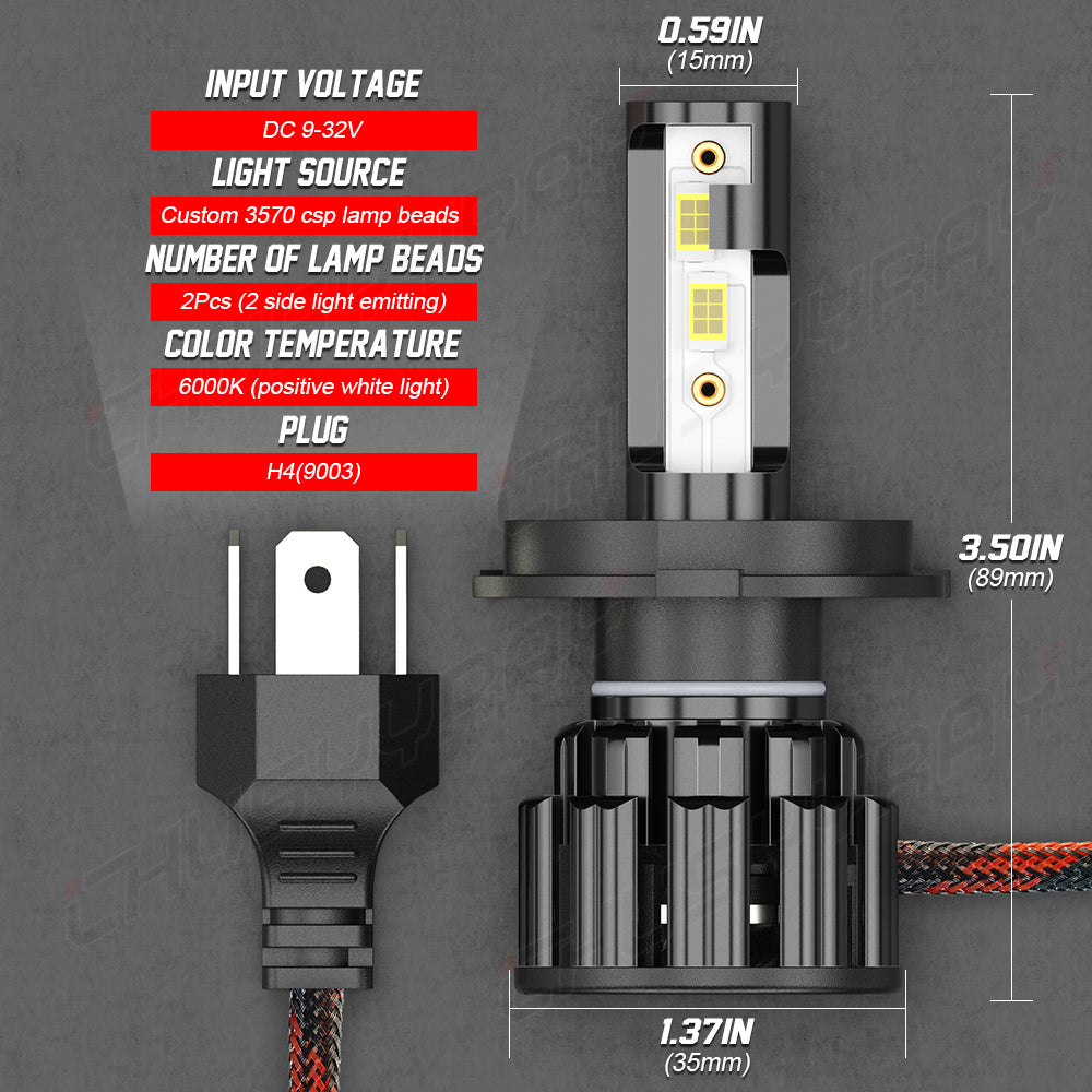 H4 HB2 9003 LED Headlight Bulbs H4 HB2 9003 High Beam&Low Beam 6000K Super Bright White 20000LM Dual Functions| Pair Bulbs Z3 Series
