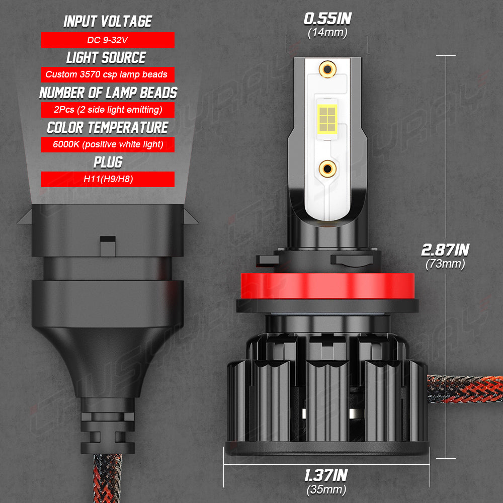 H8 H11 H9 LED Headlight Bulbs H8 H11 H9 High Beam/Low Beam 6000K Super Bright White 20000LM| Pair Bulbs Z3 Series