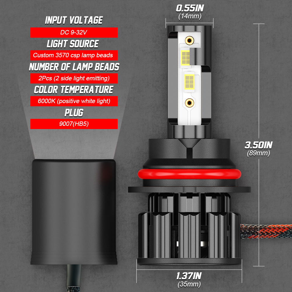 9004 HB1 Series LED Headlight Hi/Low Beam Bulbs 6000K
