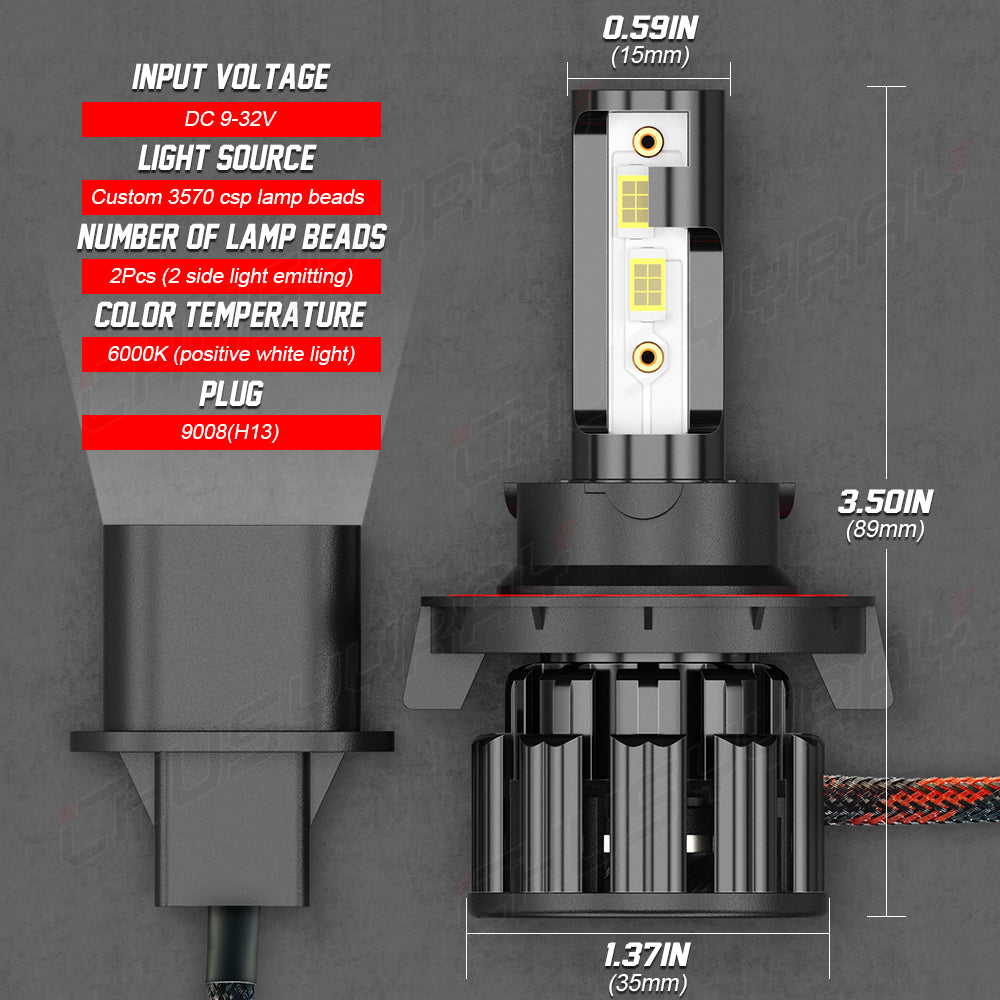 9008 H13 LED Headlight Bulbs 9008 H13 High Beam&Low Beam 6000K Super Bright White 20000LM Dual Functions| Pair Bulbs Z3 Series