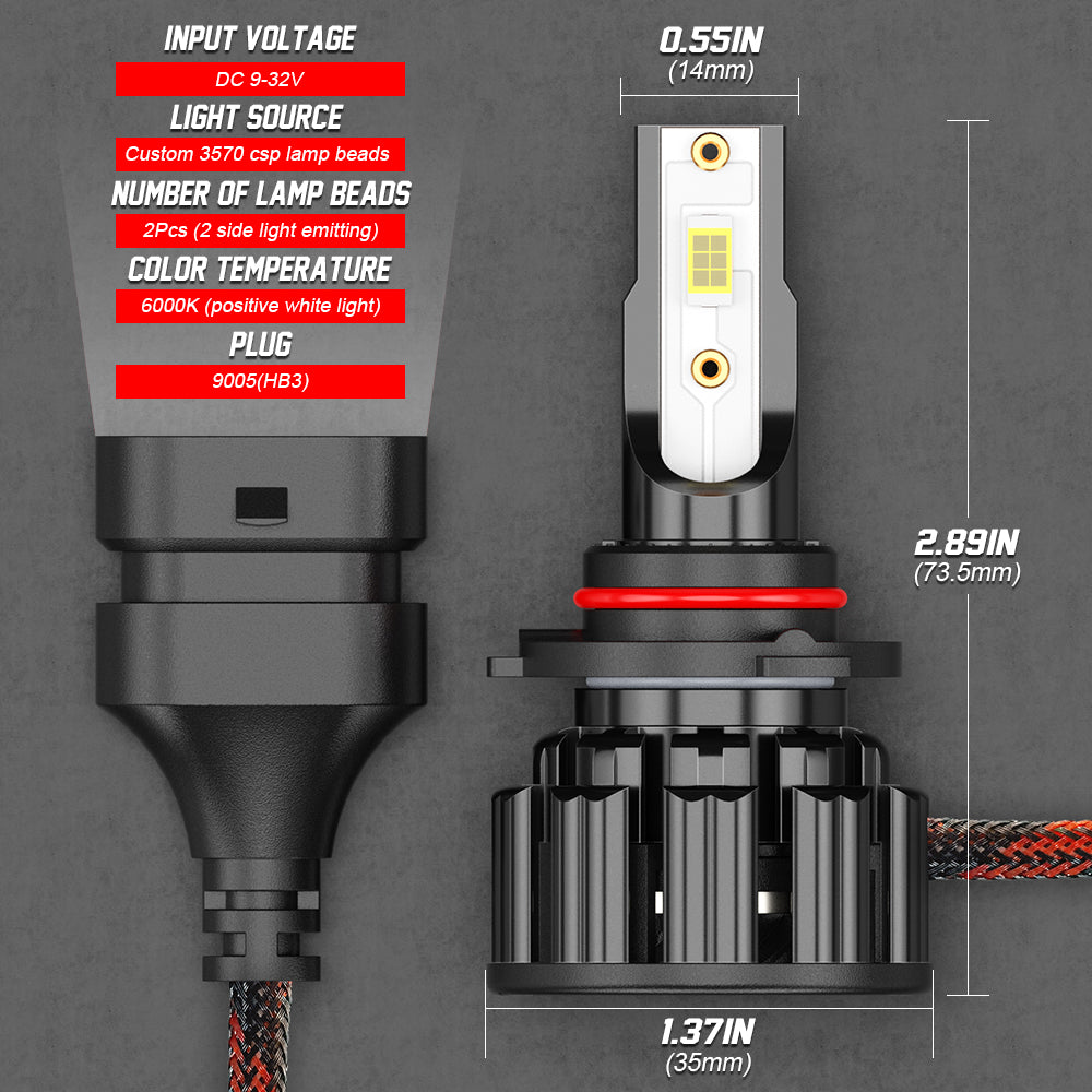 9005 HB3 LED Headlight Hi/Low Beam Bulbs