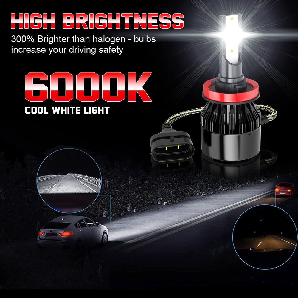 H11 H8 H9 LED Headlight Hi/Low Beam 6000K Bulbs