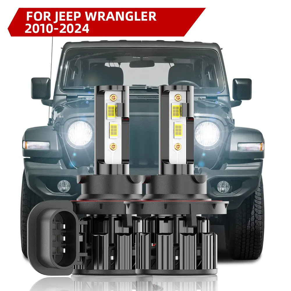 For 2010-2024 Jeep Wrangler LED Headlight Hi/Low Beam 6000K Bulbs