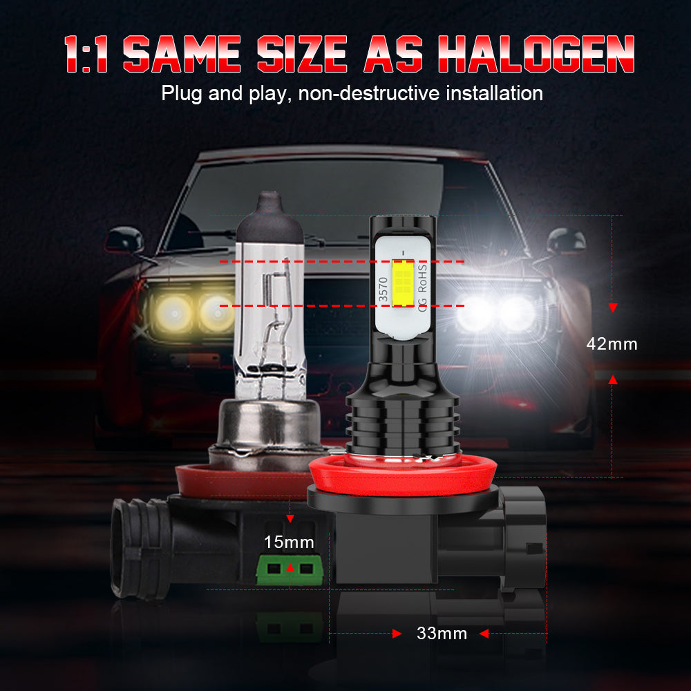 H11 LED Headlight / Fog Light Bulbs 6000K WHITE 2Pack