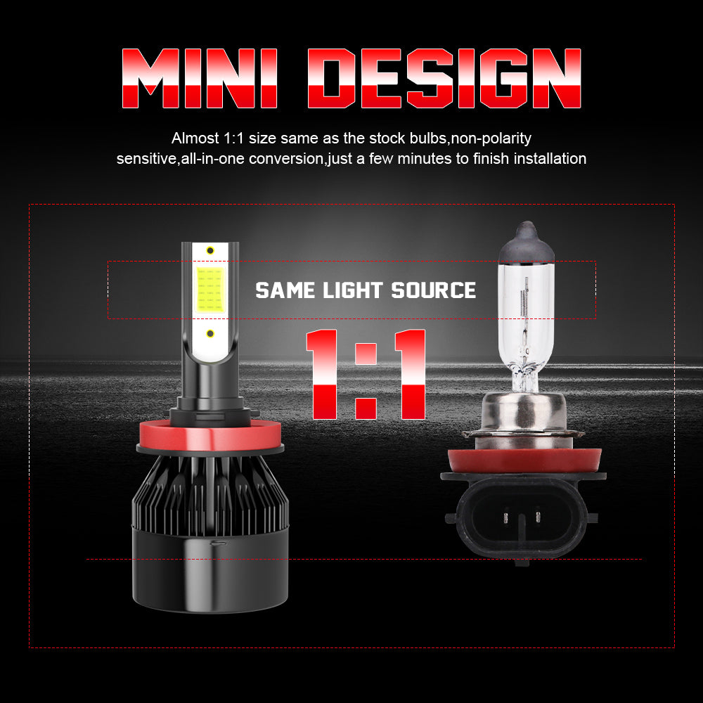 H11 H8 H9 LED Headlight Hi/Low Beam 6000K Bulbs