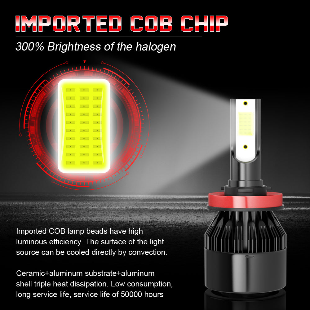 H11 H8 H9 LED Headlight Hi/Low Beam 6000K Bulbs