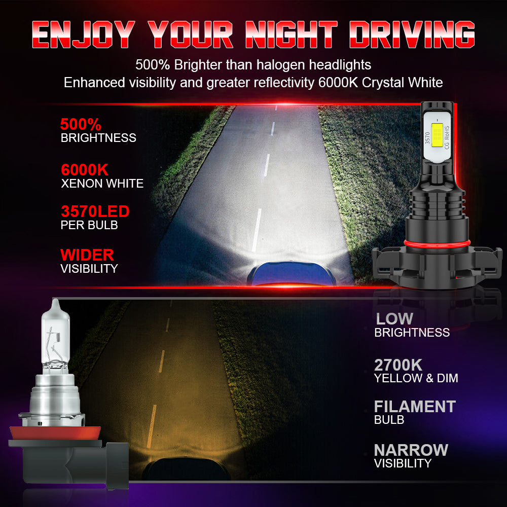 H16 2504 LED Fog Light Bulbs 6000K