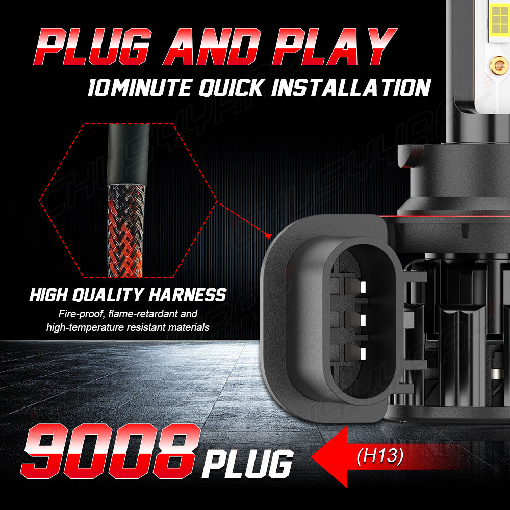 9008 H13 LED Headlight Bulbs 9008 H13 High Beam&Low Beam 6000K Super Bright White 20000LM Dual Functions| Pair Bulbs Z3 Series