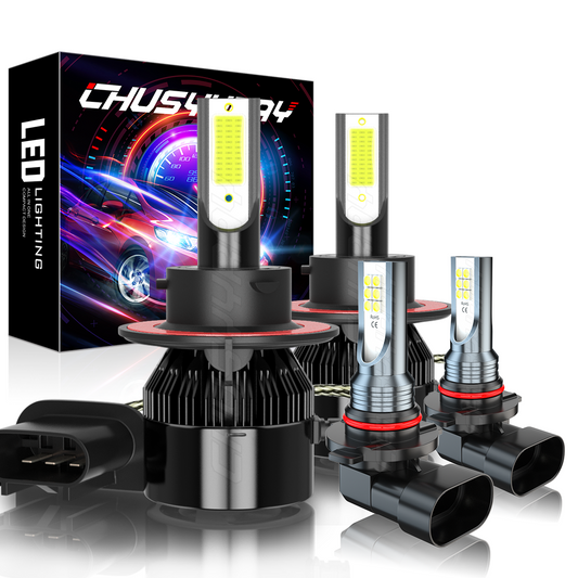 6000K LED 9008 Headlight Hi/Lo beam + 9005 Fog Light 4 Bulbs Combo kit white