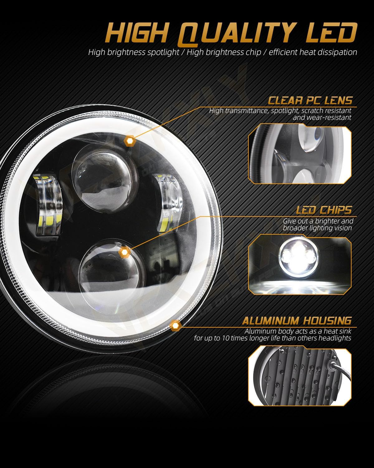 Compatible for 1969 Ford Mustang Headlights, 5 3/4'' 5.75 inch LED Headlight Round, High Low Beam with DRL Turn Signal Lights, DOT Approved, 4-Pack H5001 H5006