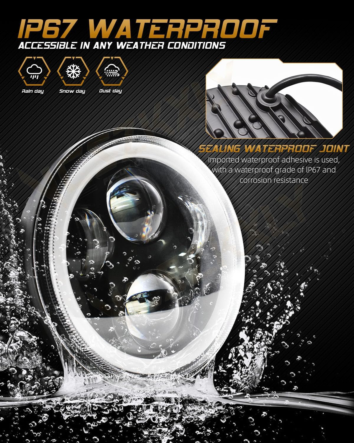 Compatible for 1969 Ford Mustang Headlights, 5 3/4'' 5.75 inch LED Headlight Round, High Low Beam with DRL Turn Signal Lights, DOT Approved, 4-Pack H5001 H5006