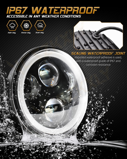 Compatible for 1969 Ford Mustang Headlights, 5 3/4'' 5.75 inch LED Headlight Round, High Low Beam with DRL Turn Signal Lights, DOT Approved, 4-Pack H5001 H5006