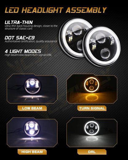 Compatible for 1969 Ford Mustang Headlights, 5 3/4'' 5.75 inch LED Headlight Round, High Low Beam with DRL Turn Signal Lights, DOT Approved, 4-Pack H5001 H5006