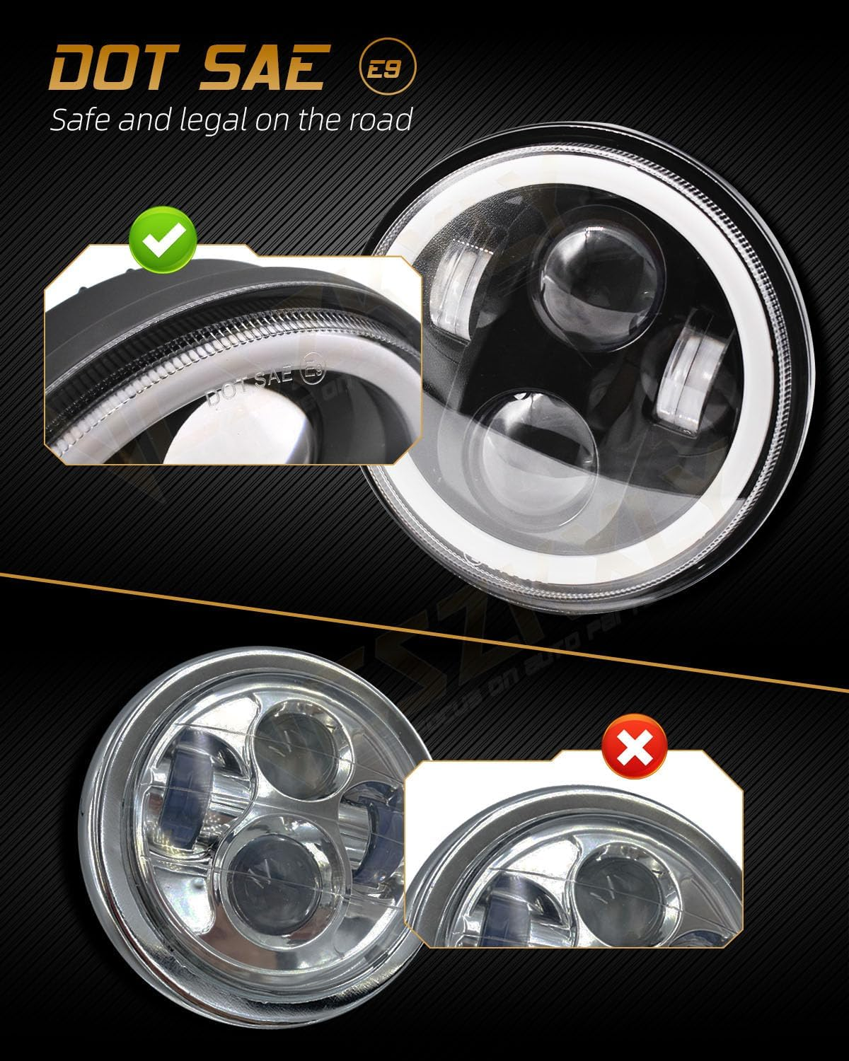 Compatible for 1969 Ford Mustang Headlights, 5 3/4'' 5.75 inch LED Headlight Round, High Low Beam with DRL Turn Signal Lights, DOT Approved, 4-Pack H5001 H5006