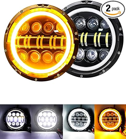 Compatible for Jeep Patriot Fog Lights Assembly 2007 2008 2009 2010 2011 2012 2013 2014 2015 2016 2017, 4 Inch Led Fog Lights DRL Turn Signal Lights, Amber White, Pack of 2
