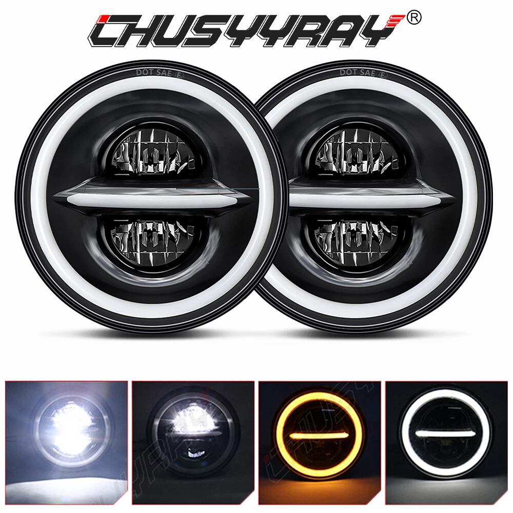 7 Inch Round LED Headlights Compatible with 2003 2004 2005 2006 2007 Jeep Liberty, 80W H6024 DOT Approved, Turn Signals, DRL, High/Low Beam, Black