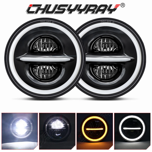7 Inch 80W LED Headlight Compatible with Chevrolet 1962-1980 C10 Pickups, Turn Signals, High/Low Beam Lights, DRL, DOT Approved, H6024, Round Halo Headlights for Day, Night Driving, Black