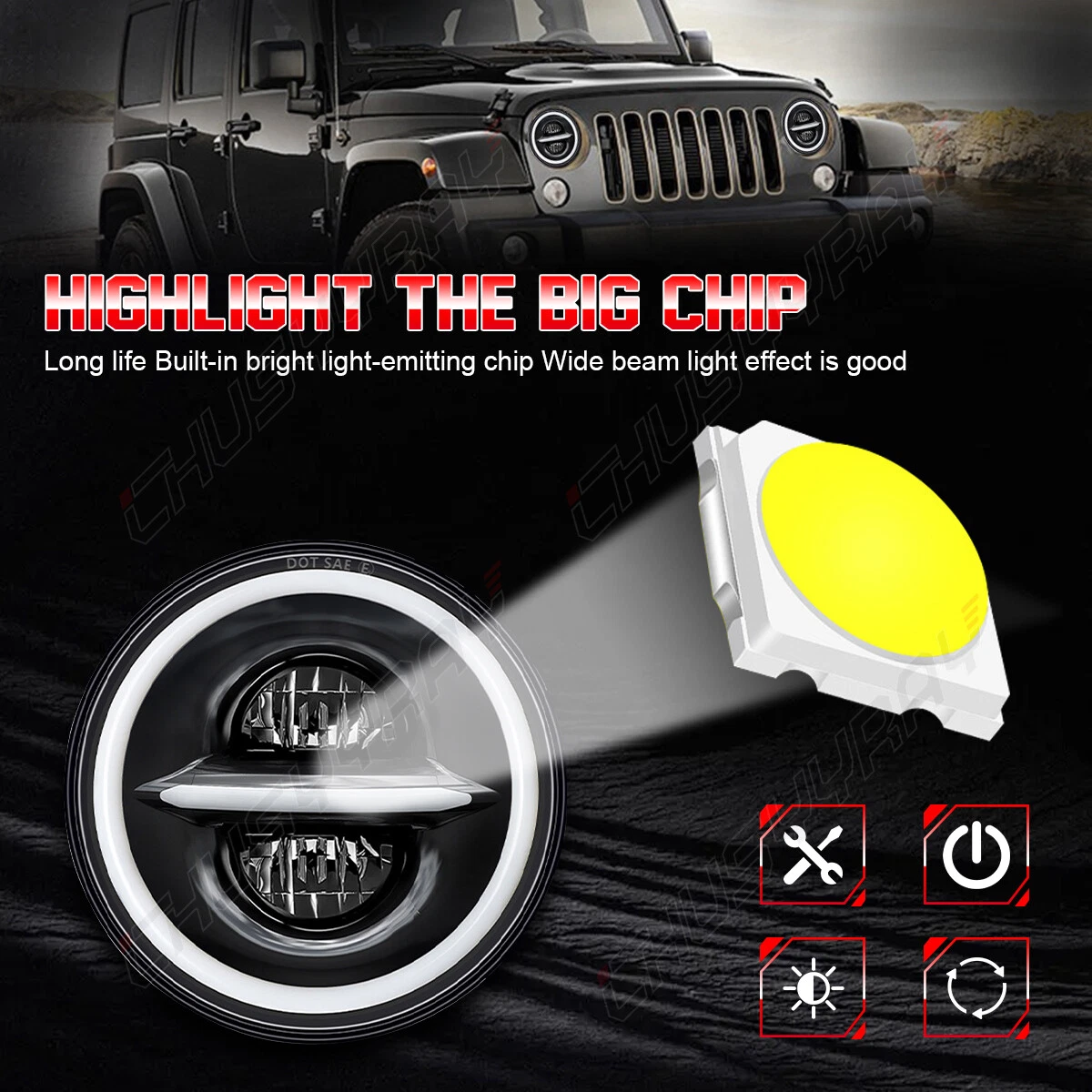 7 Inch Round LED Headlights Compatible with 2003 2004 2005 2006 2007 Jeep Liberty, 80W H6024 DOT Approved, Turn Signals, DRL, High/Low Beam, Black