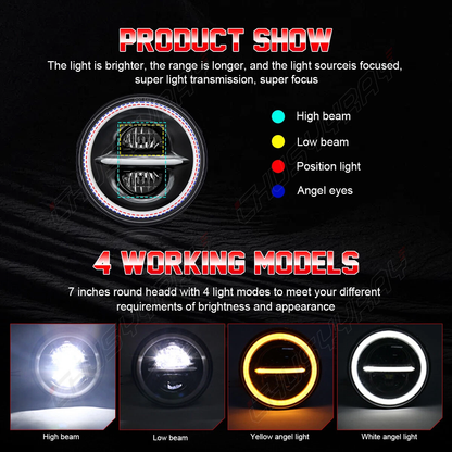 7 Inch Round LED Headlights Compatible with 2003 2004 2005 2006 2007 Jeep Liberty, 80W H6024 DOT Approved, Turn Signals, DRL, High/Low Beam, Black