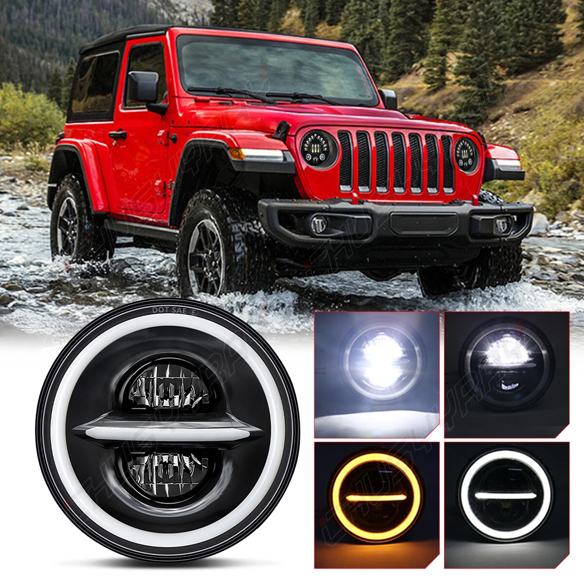 7 Inch Round LED Headlights Compatible with 2003 2004 2005 2006 2007 Jeep Liberty, 80W H6024 DOT Approved, Turn Signals, DRL, High/Low Beam, Black