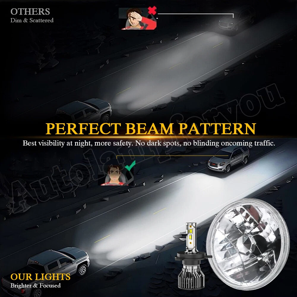2Pcs 7" Inch H4 Universal Round Chrome Front Clear Glass Lens Diamond Headlight