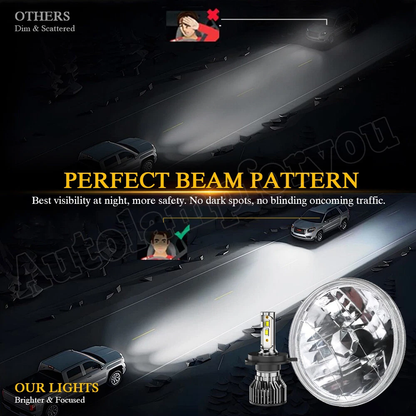 2Pcs 7" Inch H4 Universal Round Chrome Front Clear Glass Lens Diamond Headlight