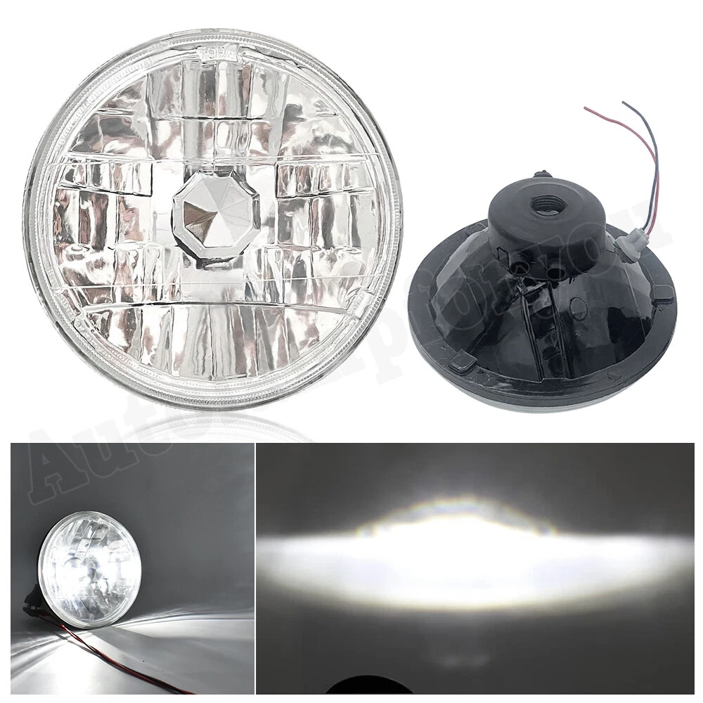 2Pcs 7" Inch H4 Universal Round Chrome Front Clear Glass Lens Diamond Headlight