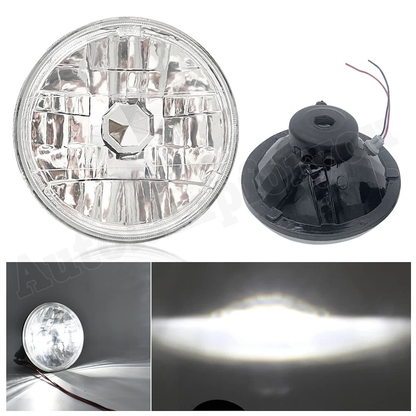 2Pcs 7" Inch H4 Universal Round Chrome Front Clear Glass Lens Diamond Headlight