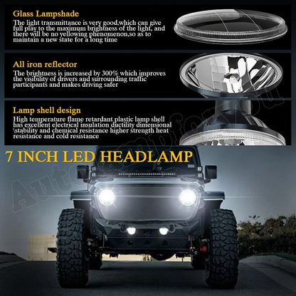 2Pcs 7" Inch H4 Universal Round Chrome Front Clear Glass Lens Diamond Headlight