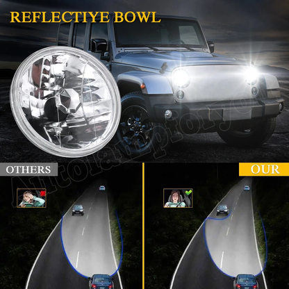 2Pcs 7" Inch H4 Universal Round Chrome Front Clear Glass Lens Diamond Headlight