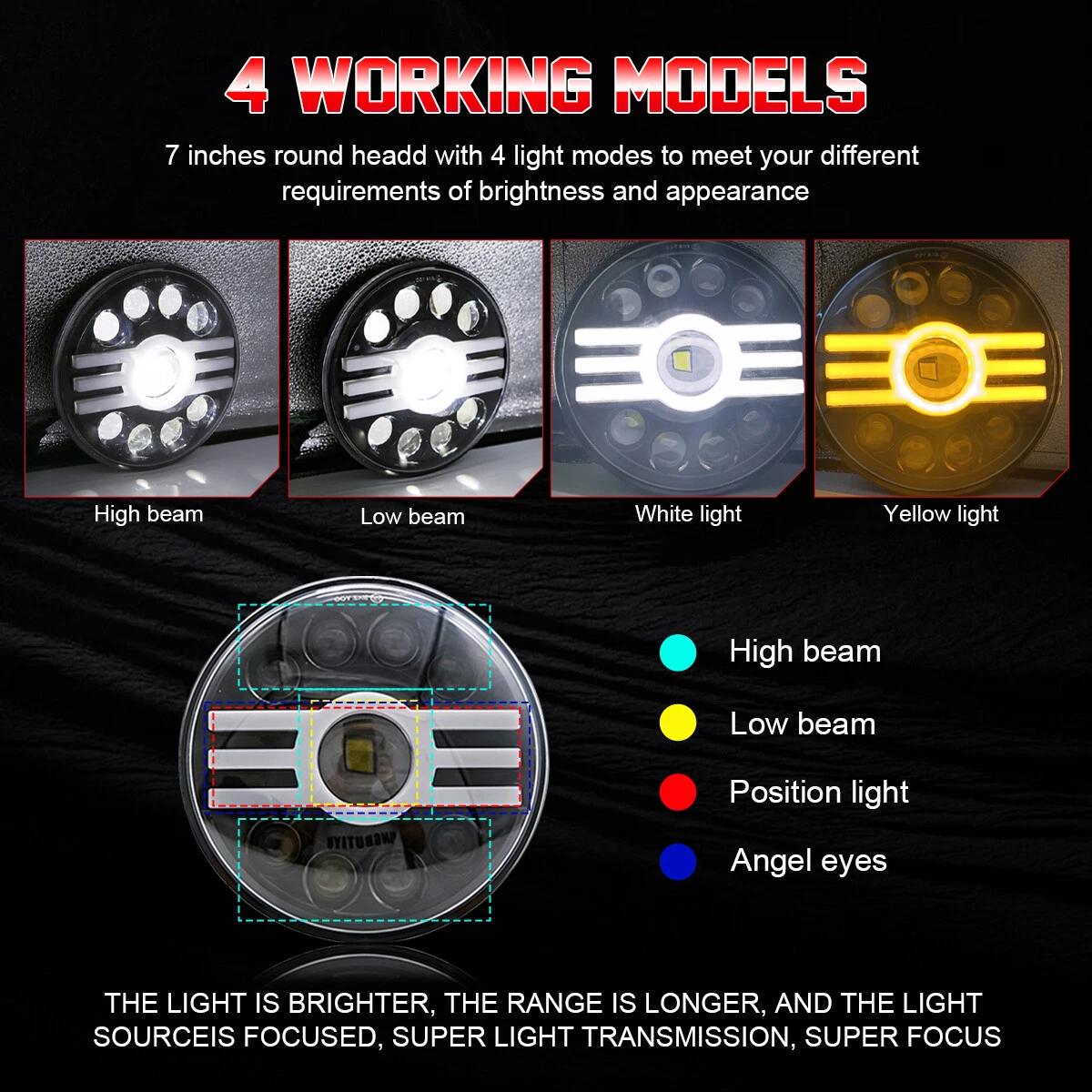 7 inch Round LED Headlights Hi/Lo Beam For GMC C15 C25 C35 Pickup