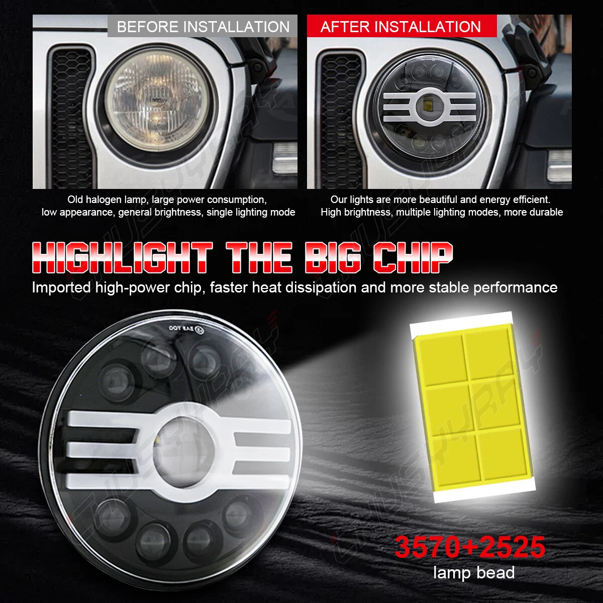 7 inch Round LED Headlights Hi/Lo Beam For GMC C15 C25 C35 Pickup