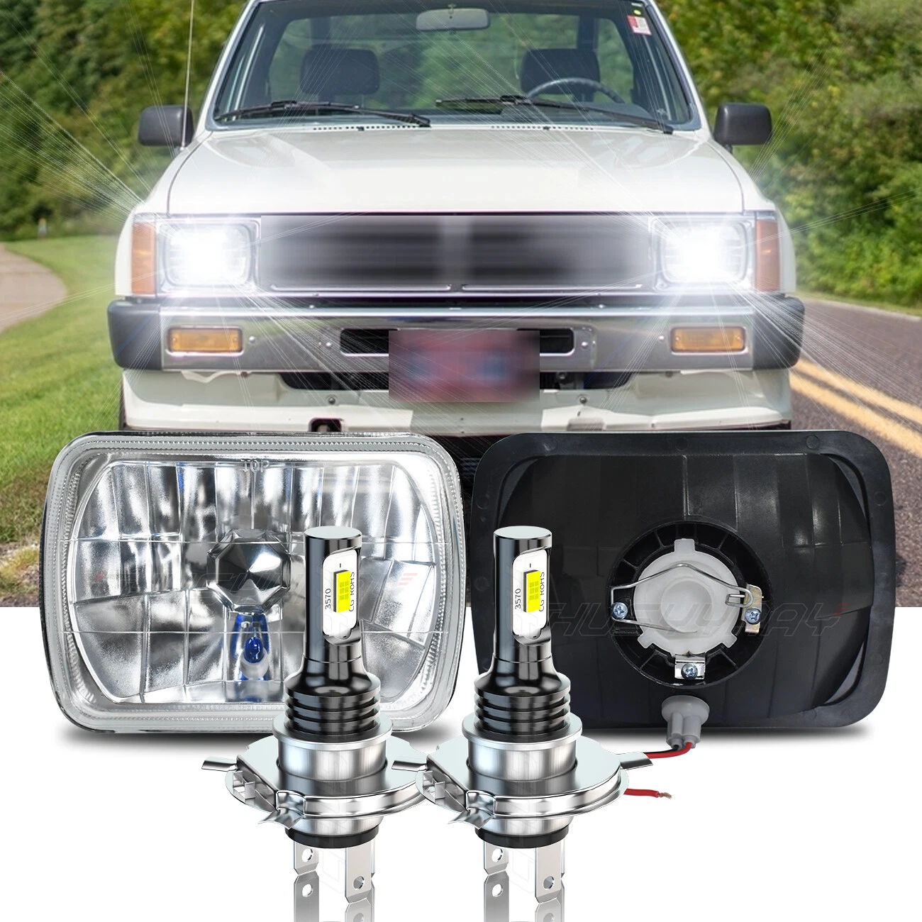 Pair 7x6" LED Headlights H4 Hi-Lo Fit Toyota Hilux 1988-1997 Pickup 1982-1995