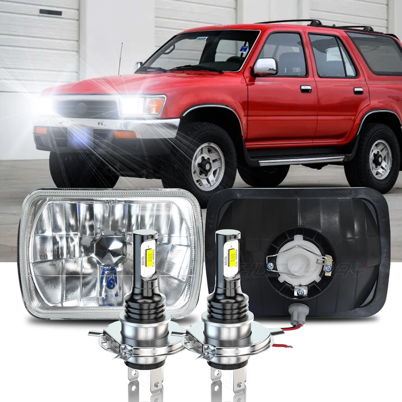 Pair 7x6" 5x7" LED Headlights H4 DRL For Toyota Pickup 1982-1995 Truck 4Runner
