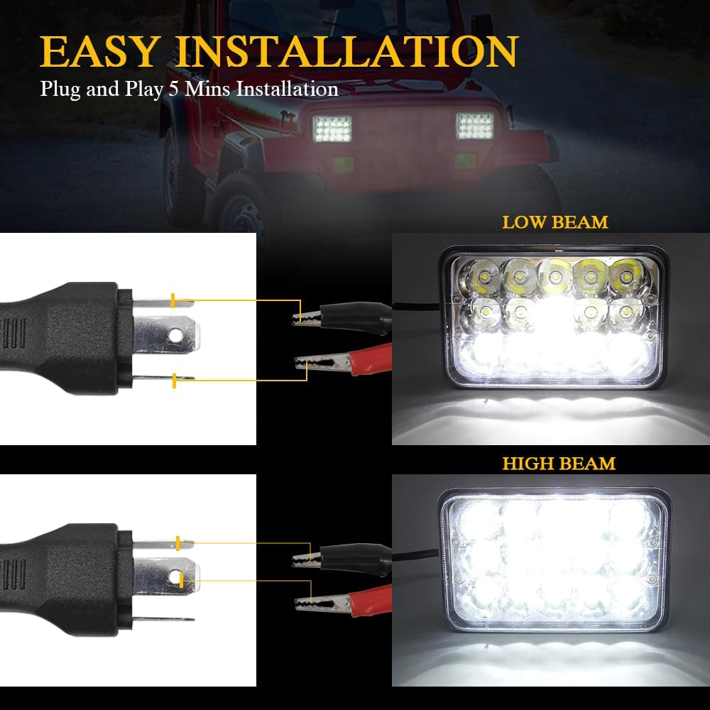 4x6 Inch LED Headlights Rectangular for Off-road Compatible for Chevy C4500 C5500 Kodiak Headlight Assembly 2003 2004 2005 2006 2007 2008 2009, Replacement H4651 H4652 H4656 H4666 H6545