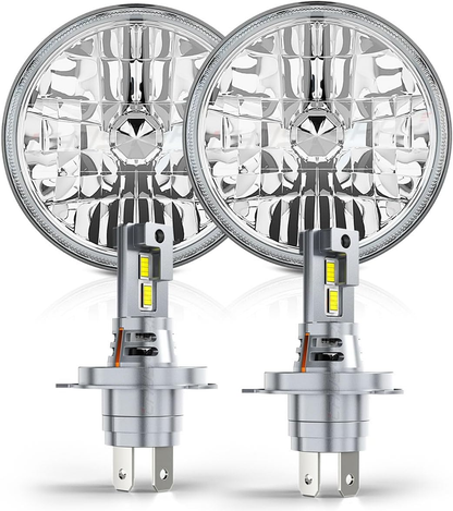 7" Round Compatible with Ford F150 LED Headlight Assembly 1975-1979 for Off-road, DOT Approved, High Low Beam Clear Lens Glass, 500% Brightness 6000K 10000LM White, Pack of 2