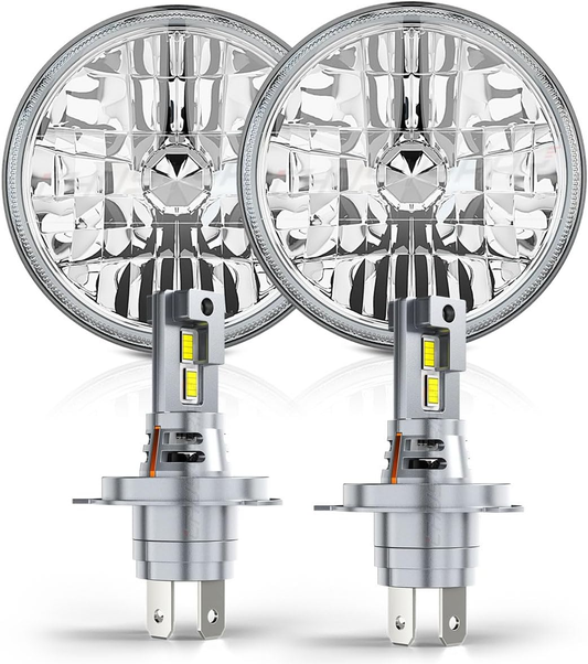 7" Round Compatible with Ford F150 LED Headlight Assembly 1975-1979 for Off-road, DOT Approved, High Low Beam Clear Lens Glass, 500% Brightness 6000K 10000LM White, Pack of 2
