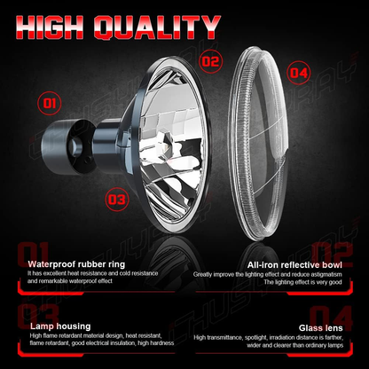 7" Round Compatible with Ford F150 LED Headlight Assembly 1975-1979 for Off-road, DOT Approved, High Low Beam Clear Lens Glass, 500% Brightness 6000K 10000LM White, Pack of 2
