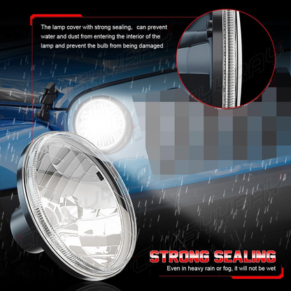 7" Round Compatible with Ford F150 LED Headlight Assembly 1975-1979 for Off-road, DOT Approved, High Low Beam Clear Lens Glass, 500% Brightness 6000K 10000LM White, Pack of 2