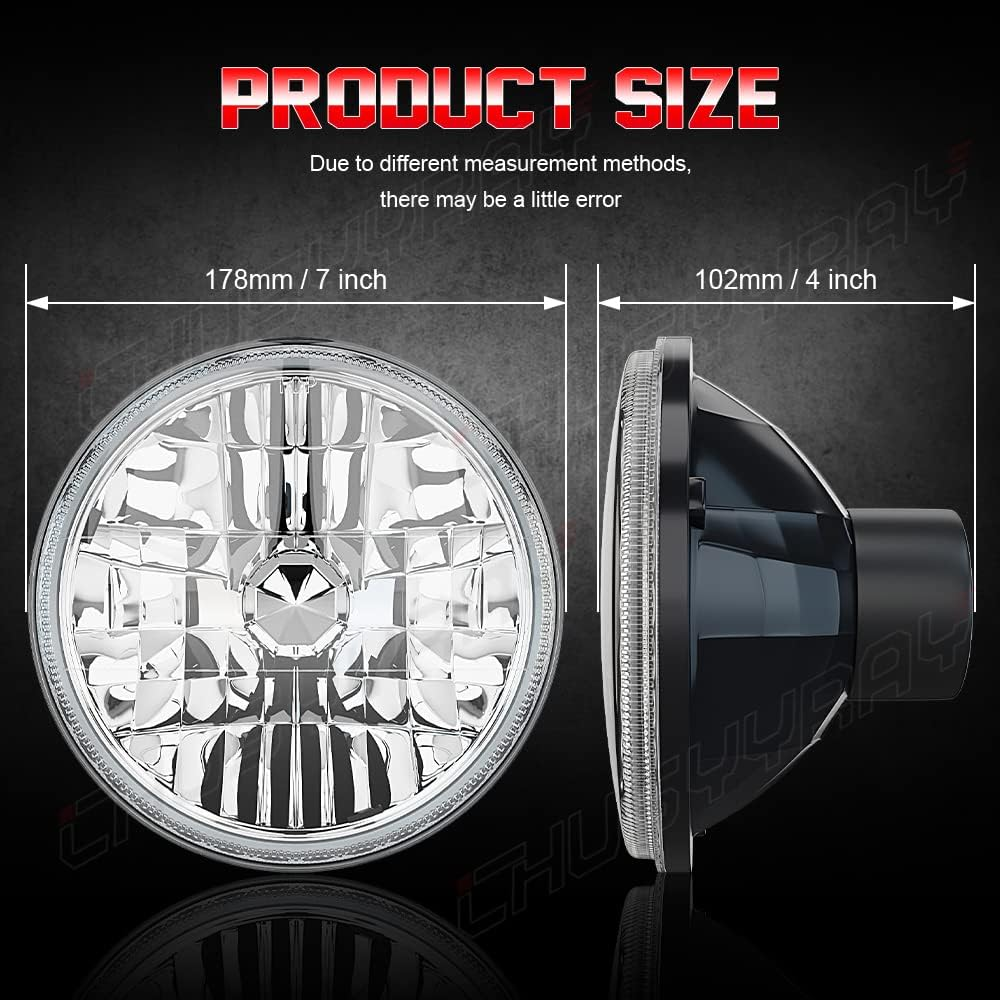 7" Round Compatible with Ford F150 LED Headlight Assembly 1975-1979 for Off-road, DOT Approved, High Low Beam Clear Lens Glass, 500% Brightness 6000K 10000LM White, Pack of 2